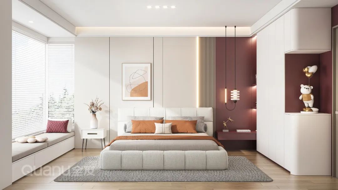 Phá vỡ sự đơn điệu bằng va chạm tinh tế giữa gam màu trắng và đỏ trong căn hộ 2 phòng ngủ 118㎡.